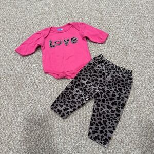 Bon Bebe Baby Girls Long Sleeve‎ Love Bodysuit Leopard Pants Set Size 3-6 Months